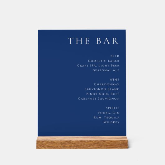 Élégant Menu de Bar Serif Bleu Marine (Recto)
