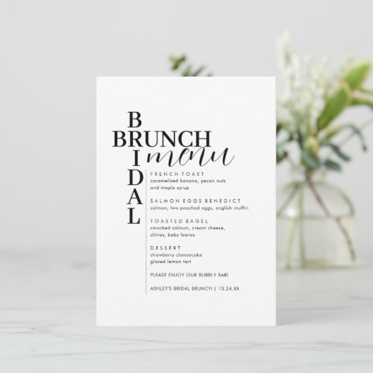 Élégant Menu de brunch nuptial au texte minimal (Debout devant)