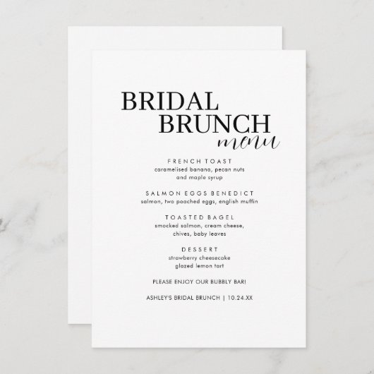 Élégant menu de brunch nuptial minimal (Devant / Derrière)