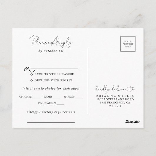 Élégant Menu de Calligraphie Simple Choix RSVP  (Dos)