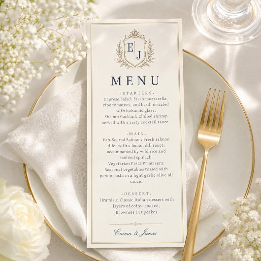 Élégant Menu de Dîner de Mariage Monogramme Old Mo