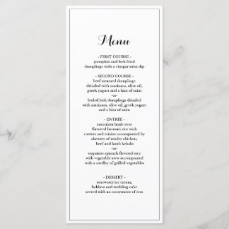 Élégant menu de dîner minimaliste pour Mariage à l