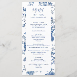 Élégant Menu de Mariage à Motif Floral Toile Bleu