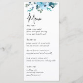 Élégant menu de mariage aux fleurs blanches bleues (Devant)
