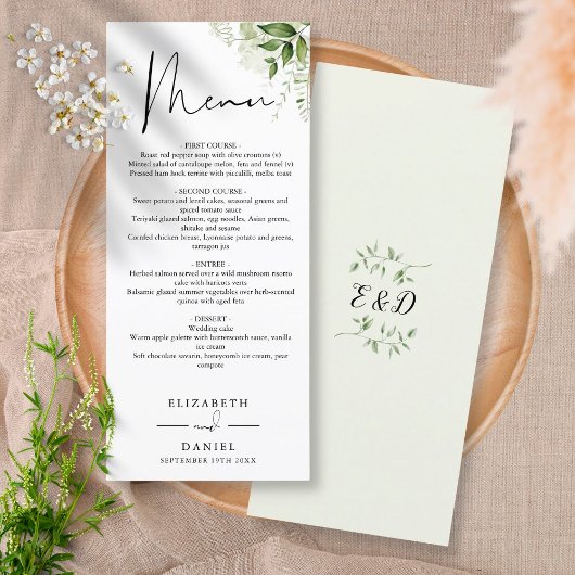 Élégant menu de mariage avec monogramme rustique e