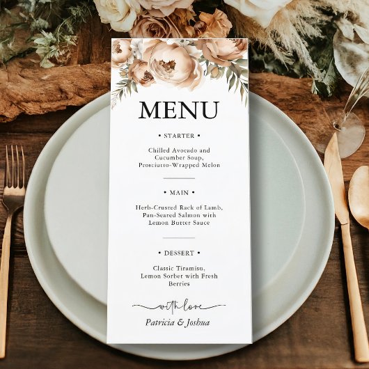 Élégant menu de Mariage Boho rustique