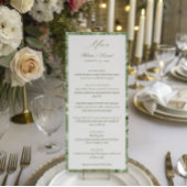 Élégant Menu de Mariage Botanique Vert Sauge