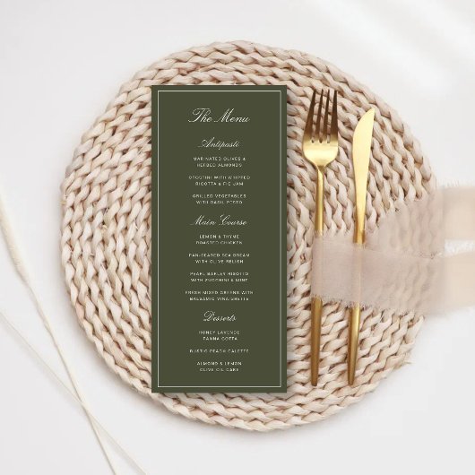 Élégant Menu de Mariage Classique Vert Poussiéreux