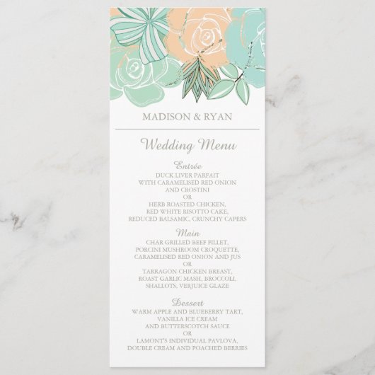 Elégant menu de Mariage floral de menthe de pêche (Devant)