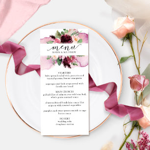 Élégant menu de Mariage floral rose rose bordeaux