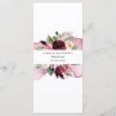 Élégant menu de Mariage floral rose rose bordeaux (Dos)