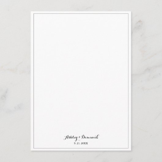 Élégant menu de Mariage frontalier minimaliste (Dos)