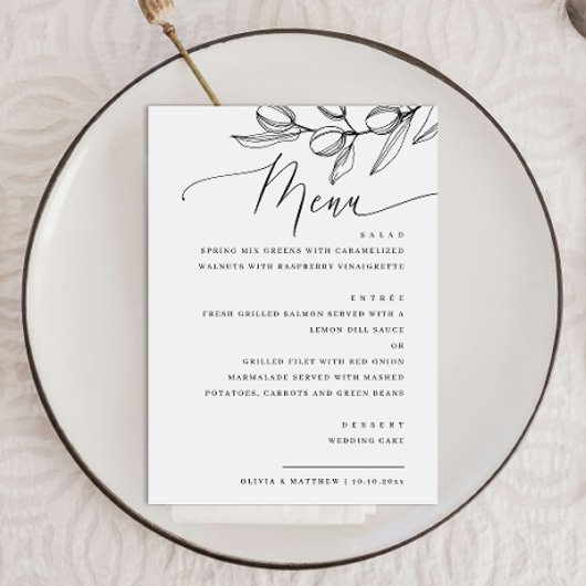 Élégant Menu de Mariage Script Olive | Botanique I