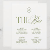 Élégant Menu de Mariage The Bar Vert Olive (Devant / Derrière)