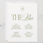 Élégant Menu de Mariage The Bar Vert Olive (Devant)