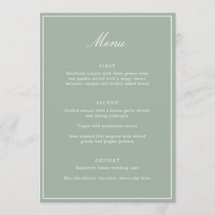 Élégant Menu de Mariage Vert Sauge Écriture Callig
