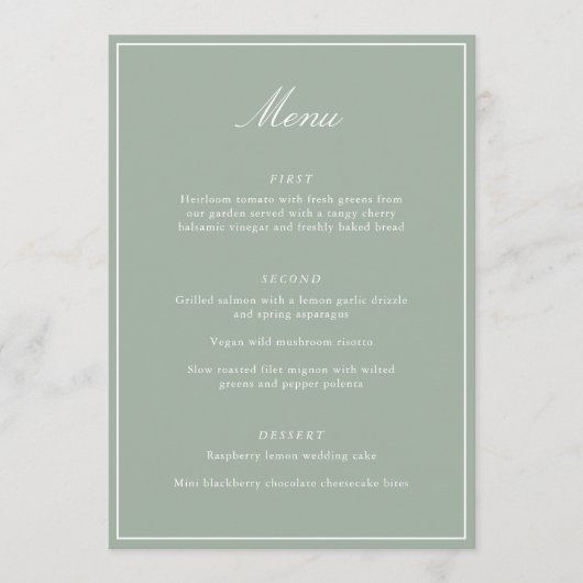 Élégant Menu de Mariage Vert Sauge Écriture Callig (Devant)