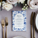 Élégant menu de produits botaniques bleu et crème<br><div class="desc">Faites l'apéro de votre réception de mariage avec cet élégant menu botanique, conçu pour compléter une célébration classique et intemporelle. La bordure florale sophistiquée en bleu profond encadre le texte central, offrant une présentation gracieuse et raffinée pour vos invités. Avec un design arrière - plan d'inspiration vintage et crème, vous...</div>