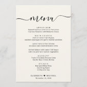 Élégant Menu de Réception de Mariage Crème Script (Devant)