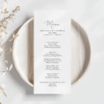 Elégant menu Dîner Simple Calligraphie<br><div class="desc">Cette élégante carte de menu simple calligraphie est parfaite pour un mariage rustique. Le design sobre et élégant présente une typographie de script classique et sophistiquée en noir et blanc. Ce menu peut être utilisé pour une réception de mariage,  un dîner de répétition,  une douche nuptiale ou tout événement.</div>