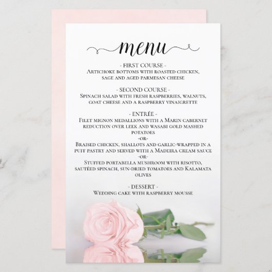 Élégant menu du Mariage budget rose rose pâle (Devant / Derrière)