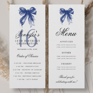 Élégant menu du programme d'anniversaire 16 ans bl