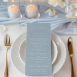 Elégant menu Dusty Blue & White Mariage<br><div class="desc">Cette carte mariage, sans effort, apporte une touche raffinée et aérée à votre célébration. Conçu dans un bleu poussiéreux doux avec une typographie serif minimaliste, il est parfait pour des cérémonies au bord de la plage, des réceptions dans le jardin ou tout événement avec une esthétique détendue et sophistiquée. Personnalisez...</div>