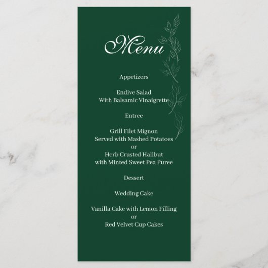 Élégant menu Emerald Green leaf (Devant)