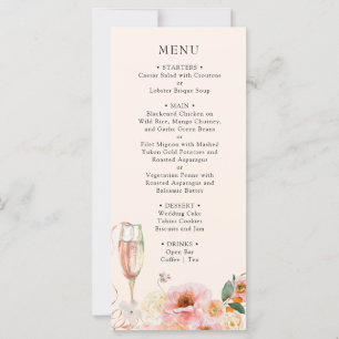 Elégant menu Fête des mariées Champagne Floral Ros