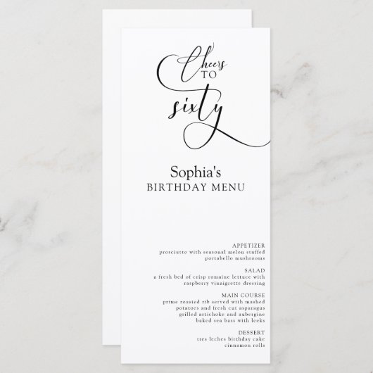 Élégant menu fête du 60e anniversaire (Devant / Derrière)