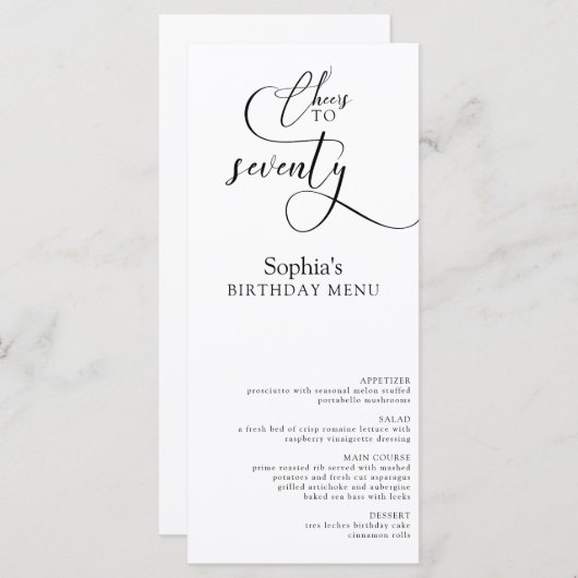 Elégant menu fête du 70e anniversaire (Devant / Derrière)