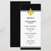 Élégant Menu Fleur de Lis Or Noir et Blanc (Devant / Derrière)