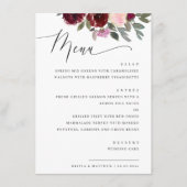 Élégant Menu Fleurs Mariage | Roses Aquarelle (Devant)
