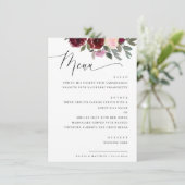 Élégant Menu Fleurs Mariage | Roses Aquarelle (Debout devant)