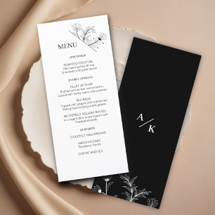 Elégant menu Floral noir et blanc Mariage