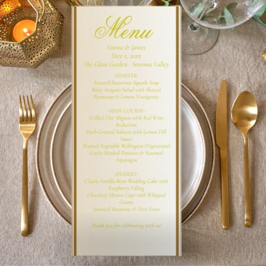 Elégant menu ivoire et Mariage jaune