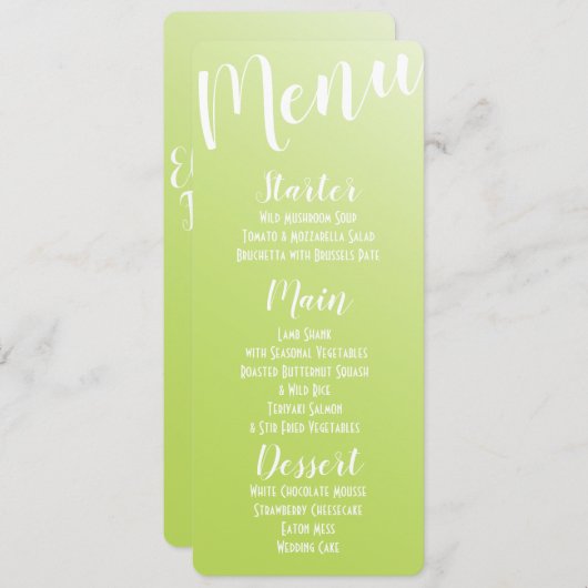 Élégant menu Lime Green Ombre (Devant / Derrière)