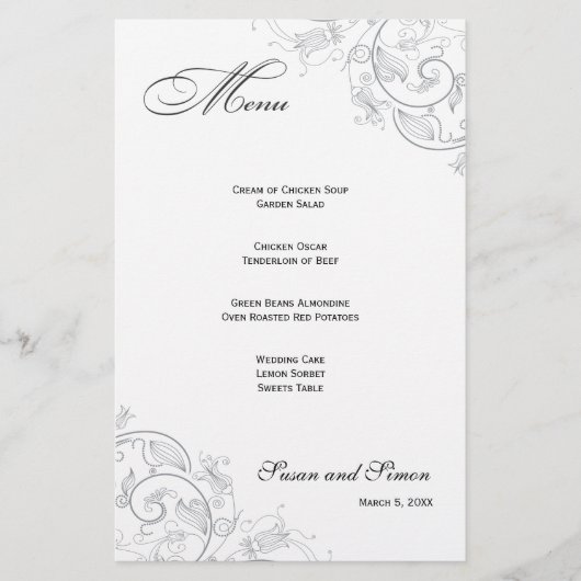 Élégant menu Mariage à fleurs d'eau douce (Devant)