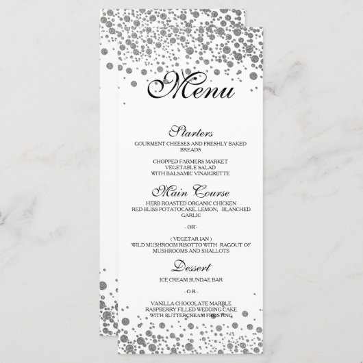 Élégant menu Mariage argent (Devant / Derrière)