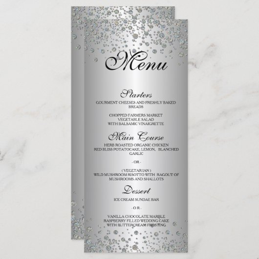 Élégant menu Mariage argent (Devant / Derrière)