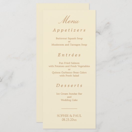 Elégant menu Mariage beige crème (Devant / Derrière)