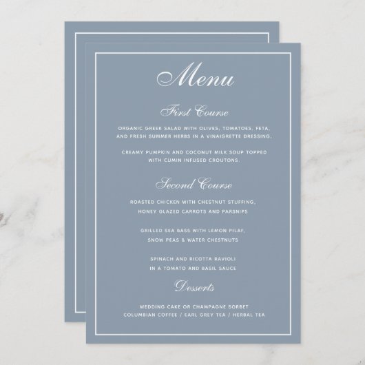 Elégant menu Mariage bleu bleu foncé (Devant / Derrière)