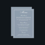 Elégant menu Mariage bleu bleu foncé<br><div class="desc">Une façon élégante de montrer à vos invités leurs options de menu. En bleu poussiéreux avec écriture blanche. Une police de script mariage a été combinée avec un style moderne toutes les polices casquettes créant un menu mariage élégant et convivial. Un grand espace a été alloué pour les options de...</div>