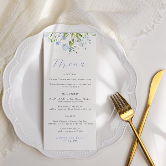 Elégant menu Mariage bleu clair