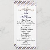 Elégant menu Mariage bleu or rayé Nautique (Devant / Derrière)
