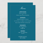 Elégant Menu Mariage bleu turquoise élégant (Devant / Derrière)