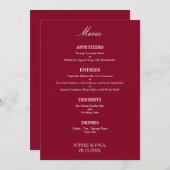 Elégant menu Mariage Bourgogne (Devant / Derrière)