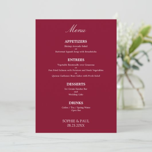 Elégant menu Mariage Bourgogne (Debout devant)