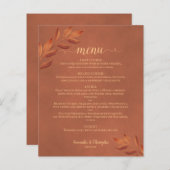 Élégant menu Mariage budget Feuille en terre cuite (Devant / Derrière)