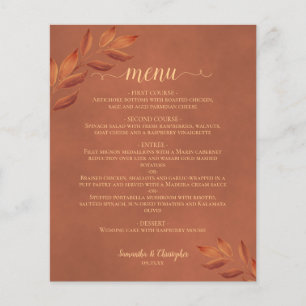 Élégant menu Mariage budget Feuille en terre cuite